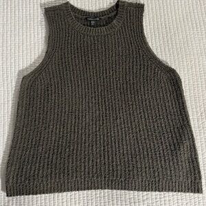Eileen Fisher Moss Green Brown Knit Tank Sweater small sleeveliss
